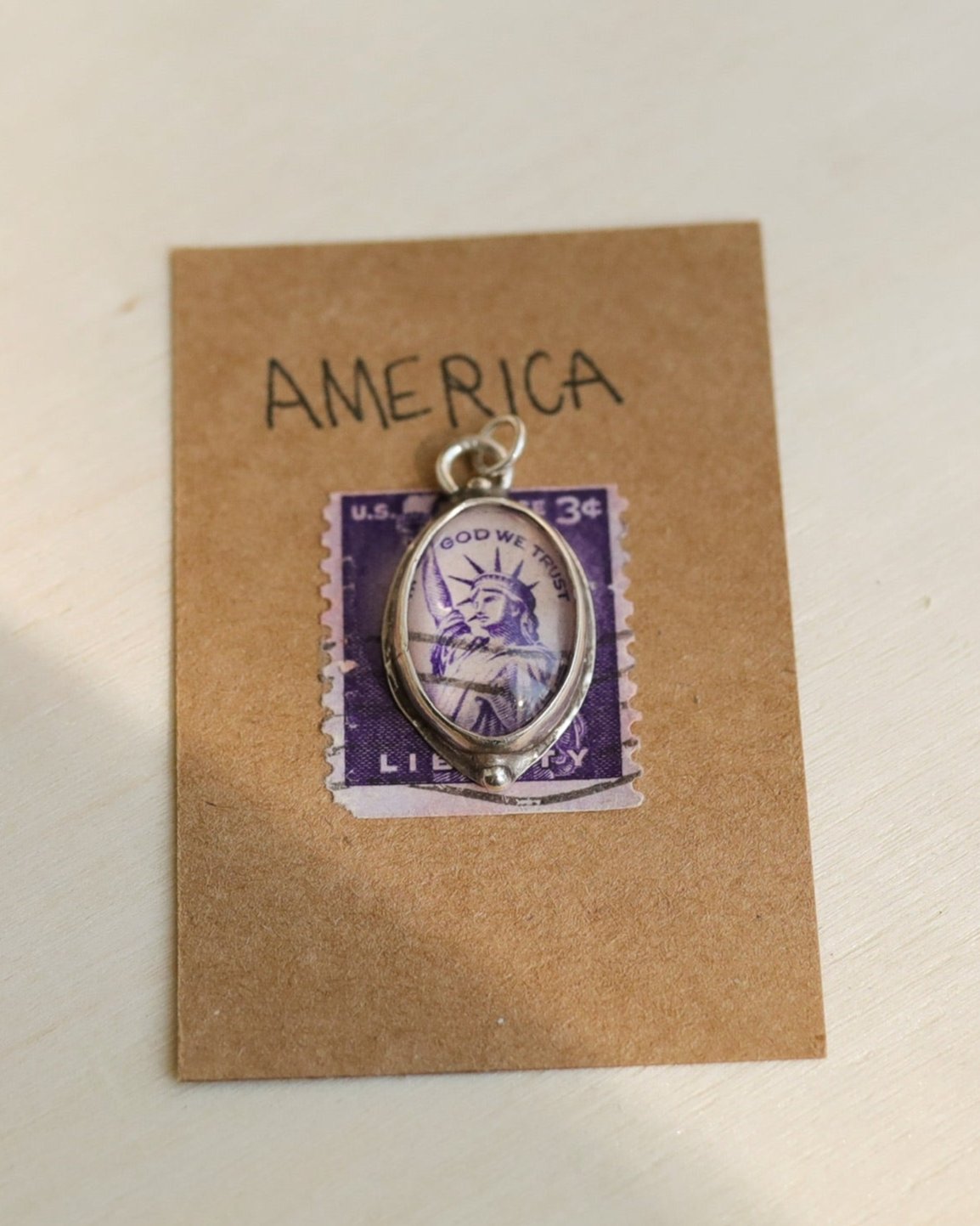 america stamp pendant & chain